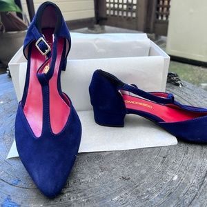 NWT J. David Moresco Italian Suede Mary Jane Heels – Blue – Size 37 (US 6.5–7)